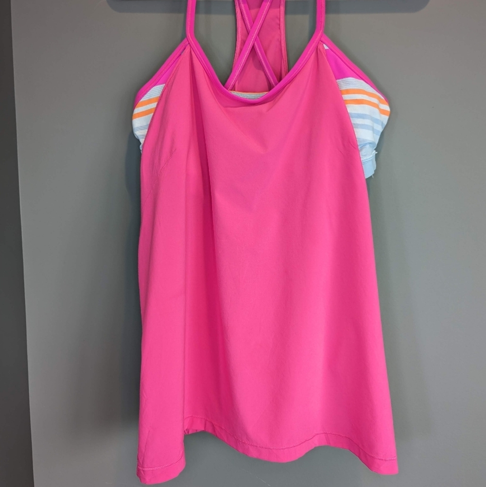 Lululemon Amped Tank Top Pink and Gray Cross Size 2